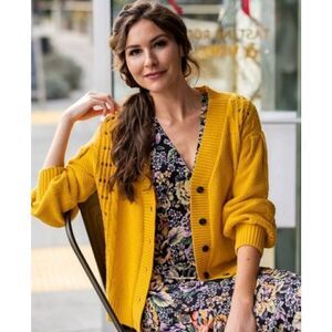 NWT Cable Knit Oversized Drop Shoulder Cardigan: Evy's Tree: Mustard/Marigold